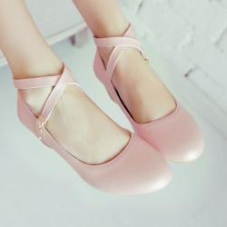 Pink Pastel Lolita Cross Straps Wedges Mary Jane Ballets Flats Shoes