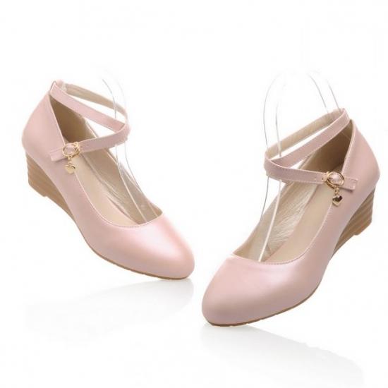 Pink Pastel Lolita Cross Straps Wedges Mary Jane Ballets Flats Shoes Mary Jane Zvoof