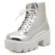 Silver Mirror Lace Up Chunky Block White Sole Funky Ankle Boots Shoes Platforms Zvoof