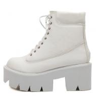 White Lace Up Chunky Block Sole Funky Ankle Boots Shoes