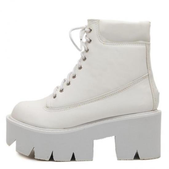 White Lace Up Chunky Block Sole Funky Ankle Boots Shoes Platforms Zvoof