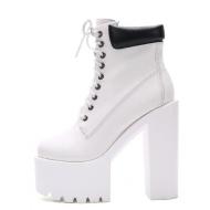 White Punk Rock Chunky Block Sole Ankle High Heels Boots Shoes