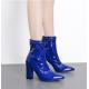  Blue Patent Pointed Head High Heels Ankle Boots