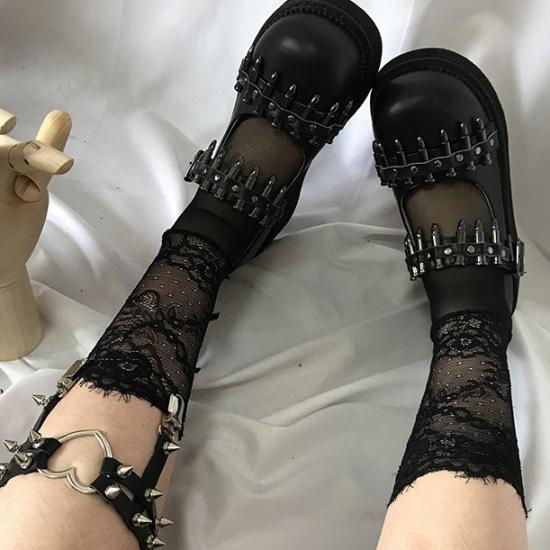 Black Metal Bullets Platforms Creepers Lolita Mary Jane Chunky