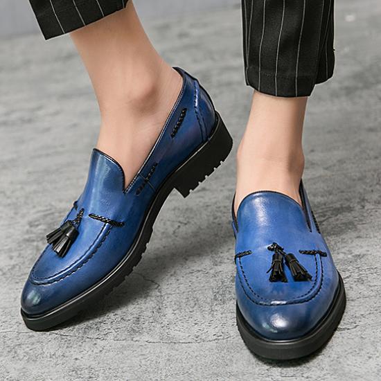  Blue Tassels Prom Dapper Mens Loafers Flats Dress Shoes