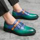 Turquoise Teal Fringes Monk Straps Dapper Mens Loafers Dress Shoes