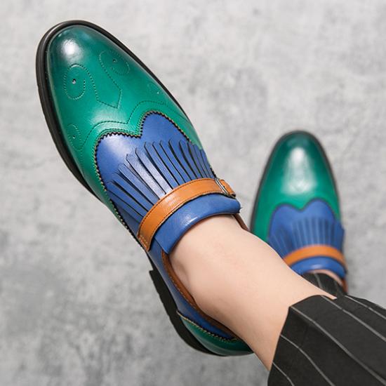 Turquoise Teal Fringes Monk Straps ...