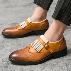 Brown Fringes Monk Straps Dapper Mens Loafers Dress Shoes