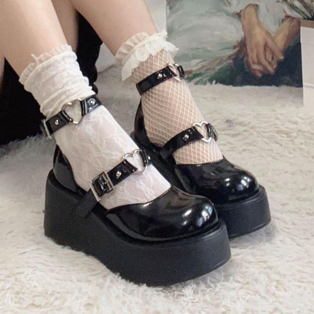 Black Patent Hearts Creepers Lolita Mary Jane Chunky Sole ...