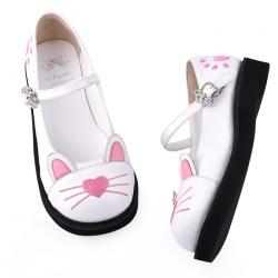 White Pink Rabbit Face Creepers Lolita Mary Jane Flats Shoes