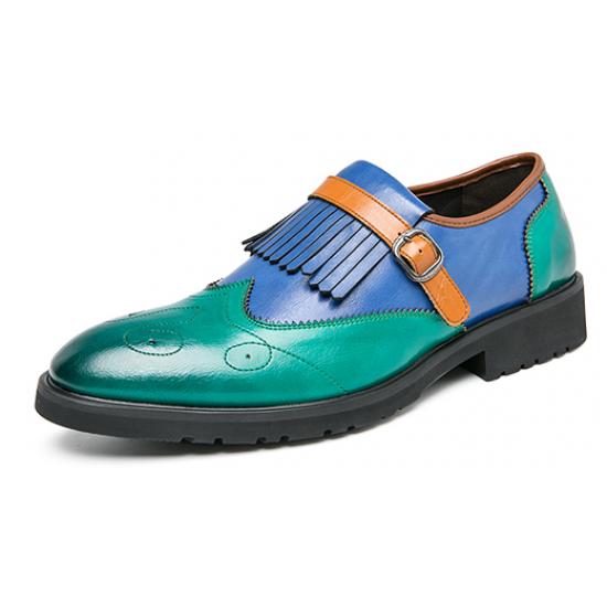 Turquoise Teal Fringes Monk Straps Dapper Mens Loafers Dress Shoes