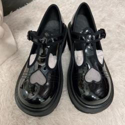 Black Heart Hollow T Strap Platforms Creepers Lolita Mary Jane Chunky Shoes