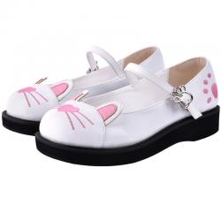 White Pink Rabbit Face Creepers Lolita Mary Jane Flats Shoes