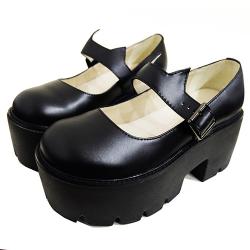 Black Devil Horn Platforms Creepers Lolita Mary Jane Chunky Shoes