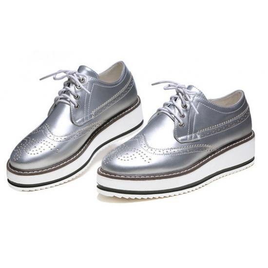Silver Lace Up Womens Platforms Sneakers Baroque Oxfords Shoes Oxfords Zvoof