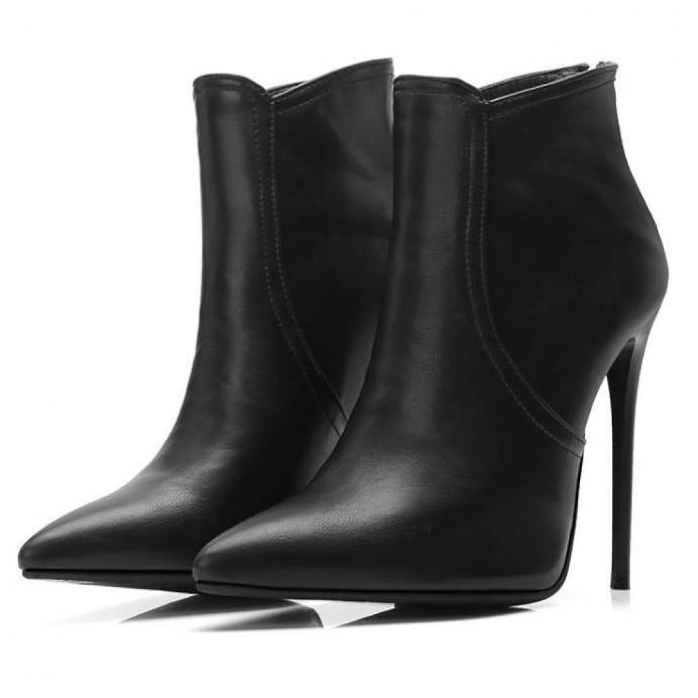 Black Leather Rider High Stiletto Heels Ankle Boots Shoes ...
