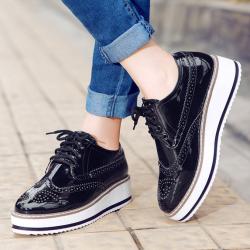 Black Patent Lace Up Womens Platforms Sneakers Baroque Oxfords Shoes