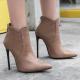 Brown Mocha Leather Rider High Stiletto Heels Ankle Boots Shoes High Heels Zvoof