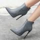 Grey Leather Rider High Stiletto Heels Ankle Boots Shoes High Heels Zvoof