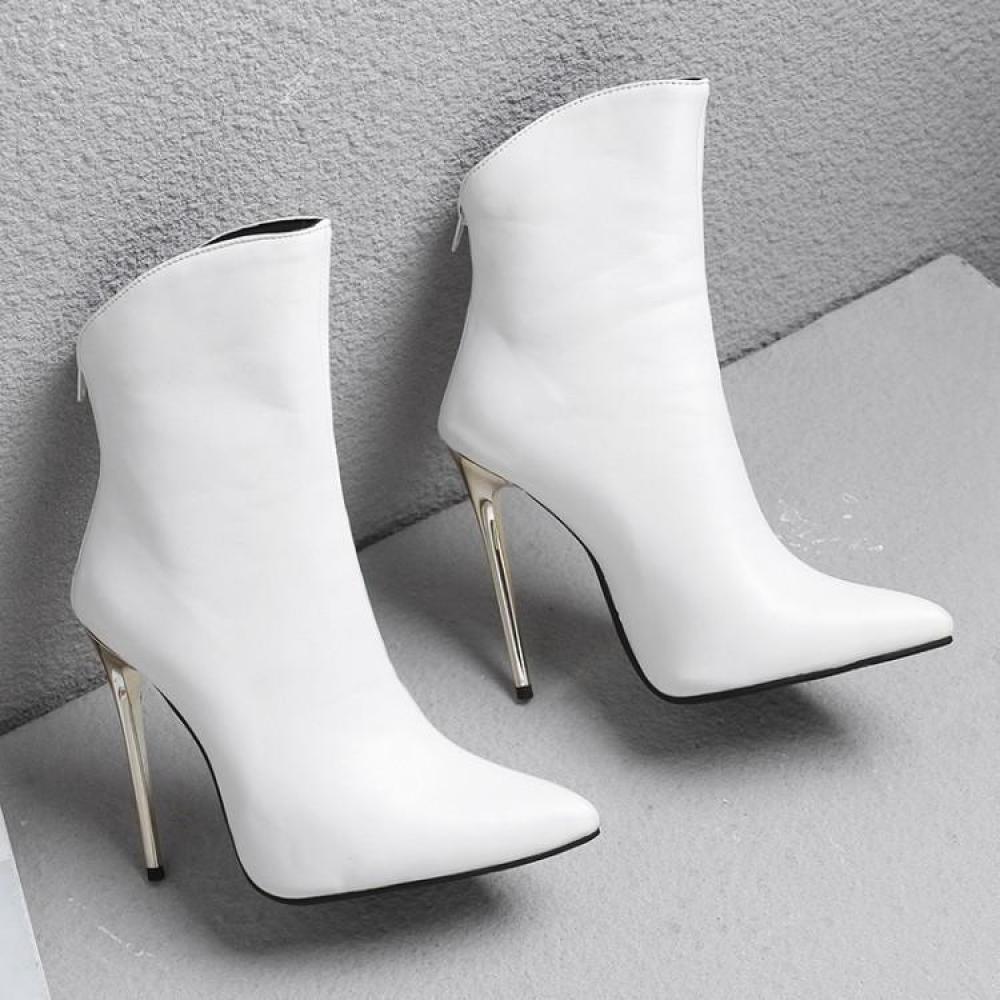 White Pointed Head Mid Long High Stiletto Heels Boots Shoes ...