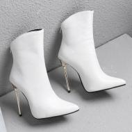 White Pointed Head Mid Long High Stiletto Heels Boots Shoes