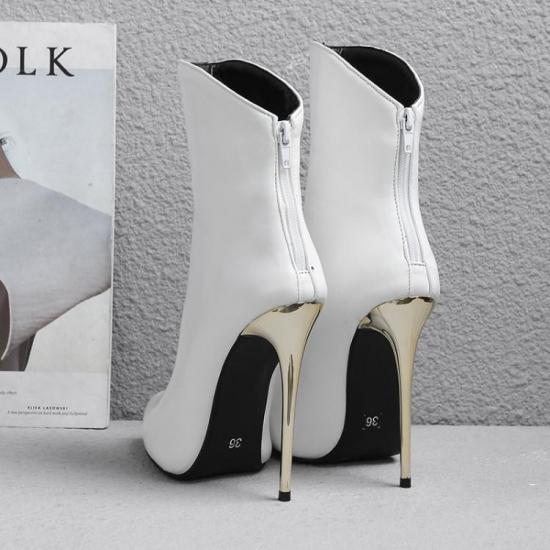 White Pointed Head Mid Long High Stiletto Heels Boots Shoes ...