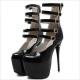 Black Patent Multiple Straps Platforms Super High Stiletto Heels Shoes Super High Heels Zvoof