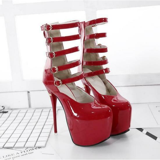 Red Patent Glossy Platforms Stiletto High Heels Ankle Boots Shoes