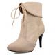 Beige Suede Lace Up Ankle Flap High Stiletto Heels Boots Shoes Booties High Heels Zvoof