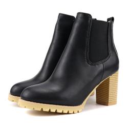 Black Ankle High Heels Combat Military Chelsea Boots Shoes