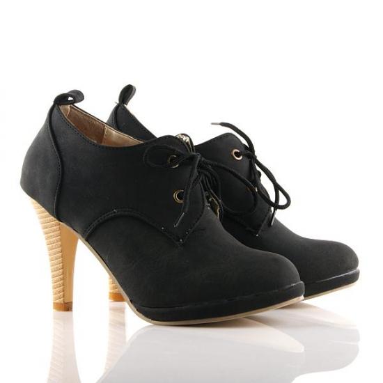Black Lace Up Vintage High Stiletto Heels Oxfords Shoes Boots Booties Oxfords Zvoof