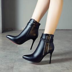 Black Side Zippers Ankle High Stiletto Heels Boots Shoes