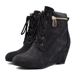 Black Suede Ankle Lace Up Wedges Combat Blazer Zippers Boots Shoes