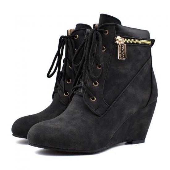Black Suede Ankle Lace Up Wedges Combat Blazer Zippers Boots Shoes Wedges Zvoof