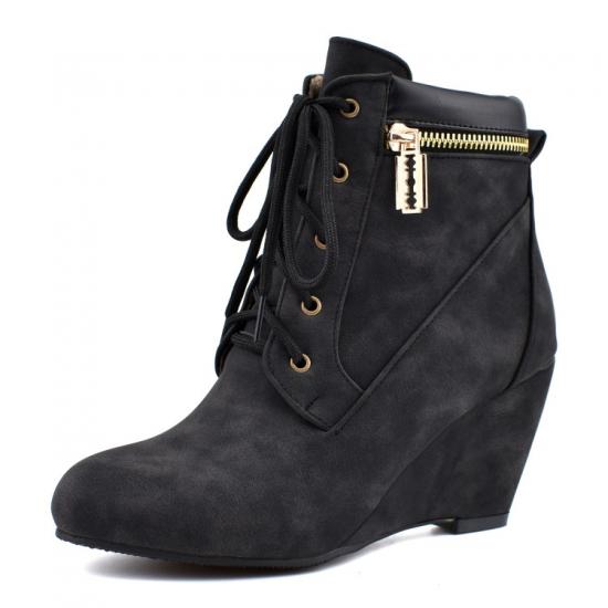 Black Suede Ankle Lace Up Wedges Combat Blazer Zippers Boots Shoes Wedges Zvoof
