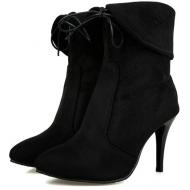 Black Suede Lace Up Ankle Flap High Stiletto Heels Boots Shoes Booties