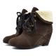 Brown Suede Ankle Woolen Flap Lace Up Wedges Combat Boots Shoes Wedges Zvoof