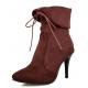 Brown Suede Lace Up Ankle Flap High Stiletto Heels Boots Shoes Booties High Heels Zvoof