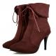 Brown Suede Lace Up Ankle Flap High Stiletto Heels Boots Shoes Booties High Heels Zvoof