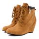 Brown Yellow Suede Ankle Lace Up Wedges Combat Blazer Zippers Boots Shoes Wedges Zvoof