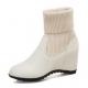 Cream Knit Woolen Flap Mid Length Ankle Wedges Combat Boots Shoes Wedges Zvoof
