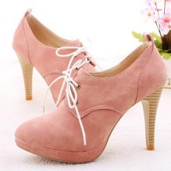 Pink Lace Up Vintage High Stiletto Heels Oxfords Shoes Boots Booties