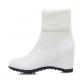 White Knit Woolen Flap Mid Length Ankle Wedges Combat Boots Shoes Wedges Zvoof