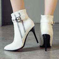 White Side Zippers Pointed Head Ankle High Stiletto Heels Boots Shoes