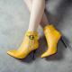 Yellow Side Zippers Ankle Pointed Head High Stiletto Heels Boots Shoes High Heels Zvoof
