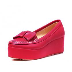 Pink Fushia Bow Platforms Wedges Lolita Flats Shoes