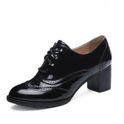 Black Baroque Vintage Lace Up Mid Heels Oxfords Shoes