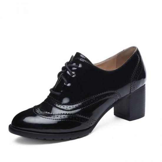 Black Baroque Vintage Lace Up Mid Heels Oxfords Shoes Oxfords Zvoof