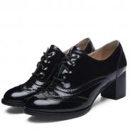 Black Baroque Vintage Lace Up Mid Heels Oxfords Shoes