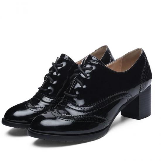 Black Baroque Vintage Lace Up Mid Heels Oxfords Shoes Oxfords Zvoof